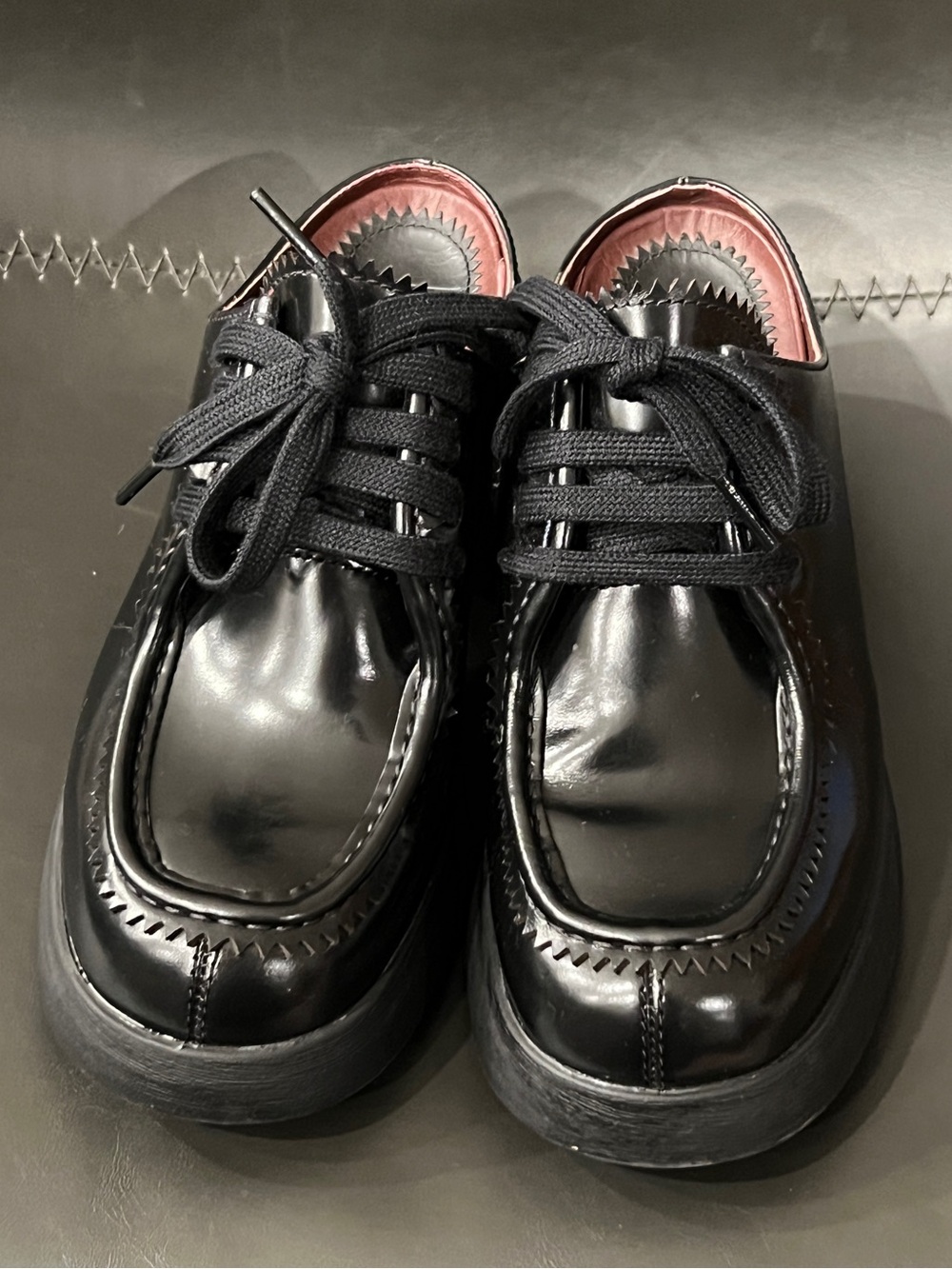 Camper Black Patent Leather Lace-Up Clogs